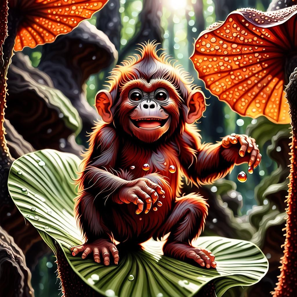 Orangutans in Jungle: Gouache and Watercolor Style