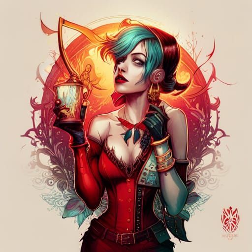 Harley Quinn Portrait in Luminous Colors