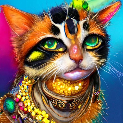 Ornate Gypsy Cat Begging for Food: Psychedelic Art