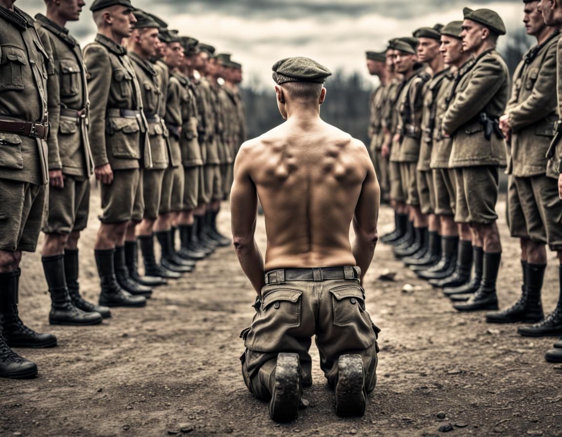 German Soldiers Kneeling: Hyperrealistic, Detailed Image