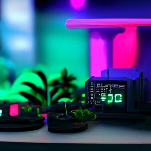 Synthwave Garden Cityscape with Neon Retro Style