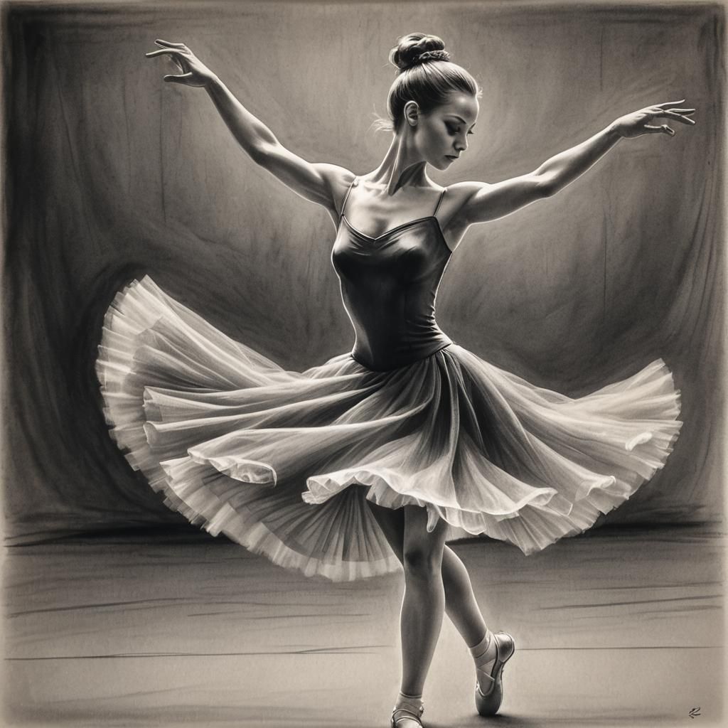 Monochromatic Ballerina in Charcoal Drawing