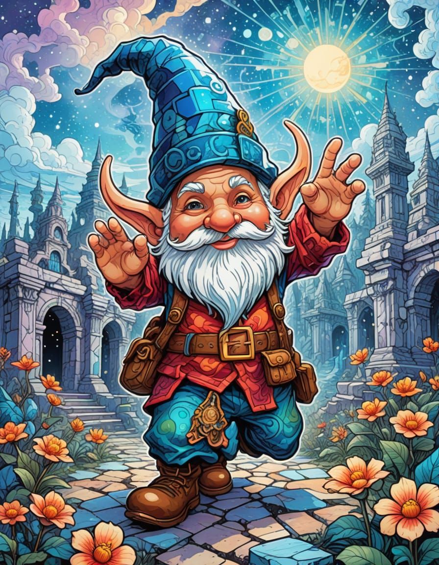 Mysterious Gnome Dances in Ancient Ruins in Vibrant Comic Bo...