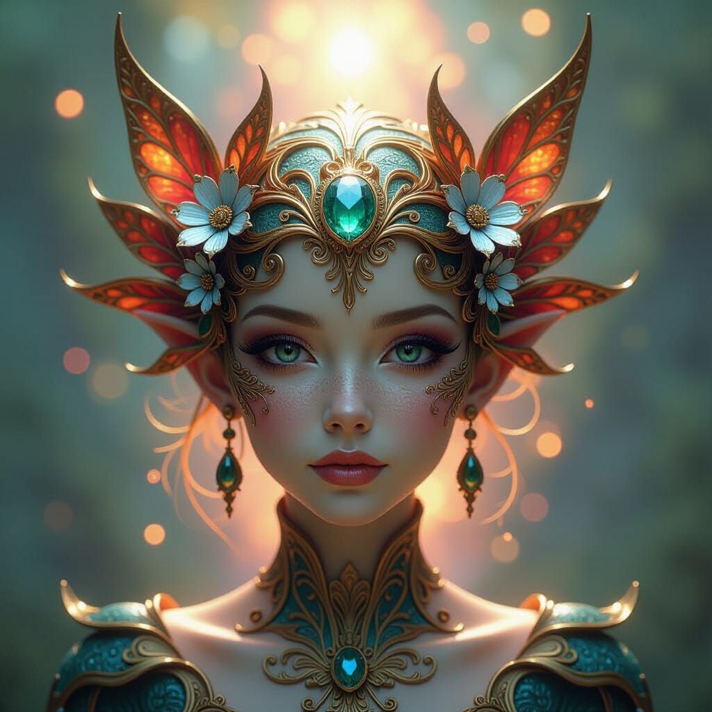 Pottery Fairy Portrait with Gold Accents