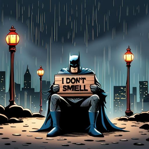 Batman Protests His Odor in the Rain