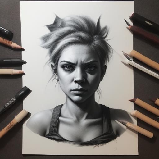 Hyperdetailed Charcoal Drawing of a Disgruntled Subject