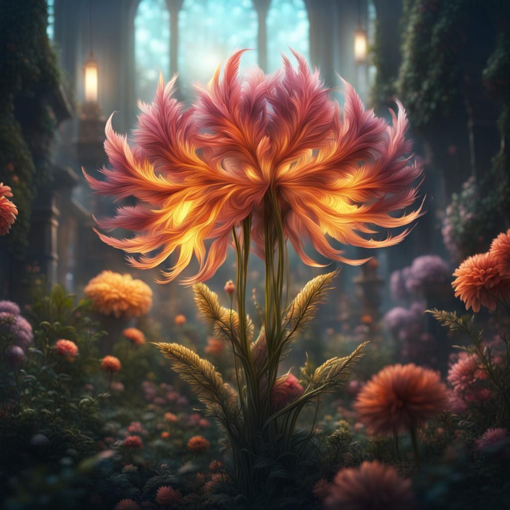 Glowing Magical Flower Plant in Digital Painting