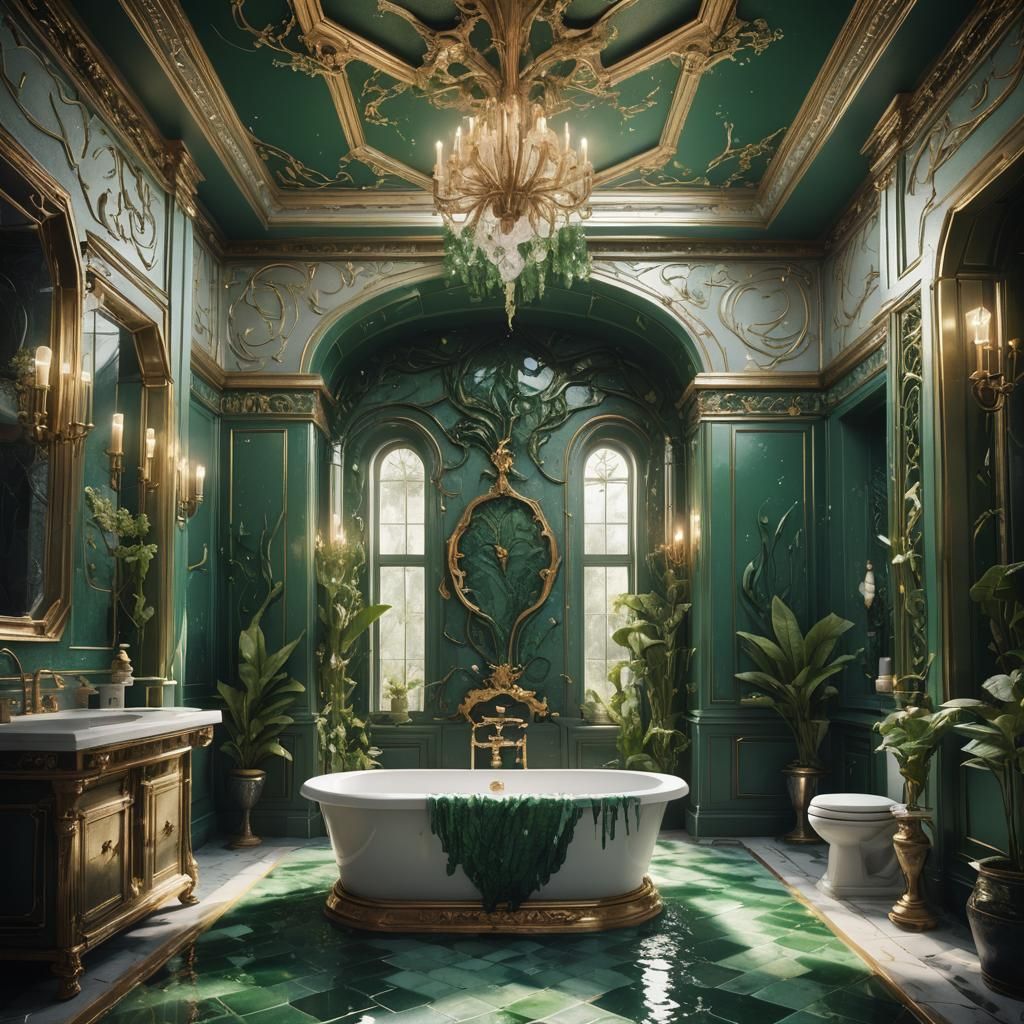 Fantastical Chlorasloite Bathroom in Detailed Matte Painting