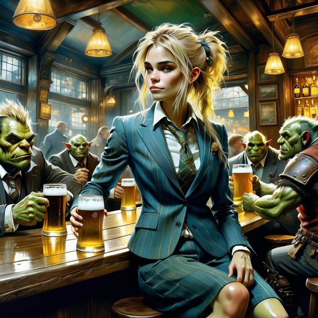 Woman in Orc Bar, Anime Style