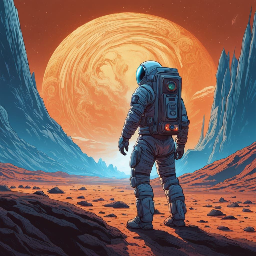 Astronaut Gazes at Earth from Alien Planet