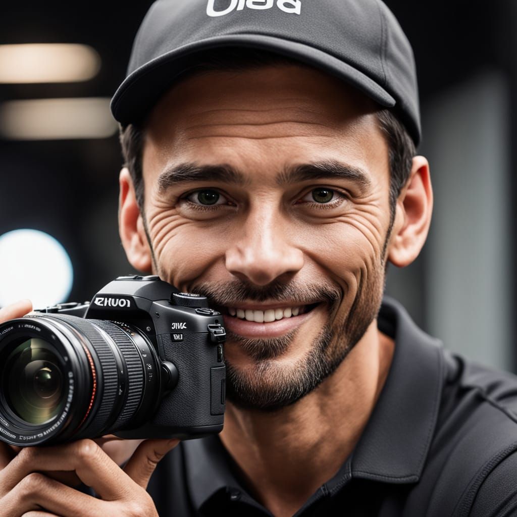 Confident Photographer with Telephoto Lens