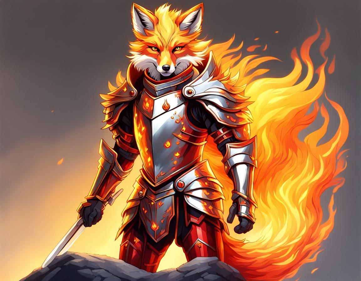 Fiery Fox Knight on Precipice in Chrome Armor