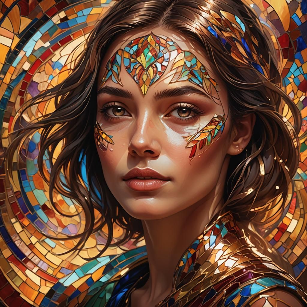 Gentle Woman in Colorful Digital Art Portrait