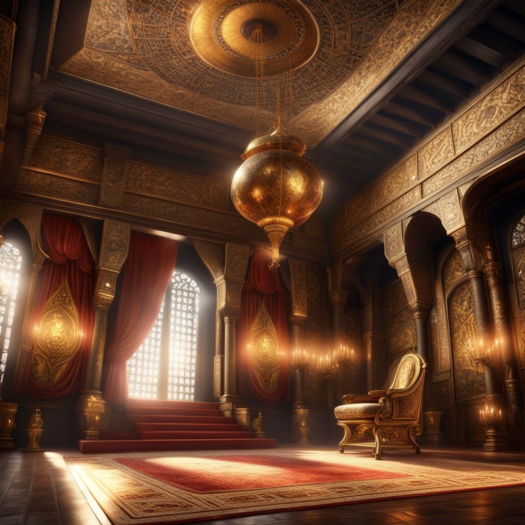 Golden Eagle in Ottoman Palace: Detailed 8K Art