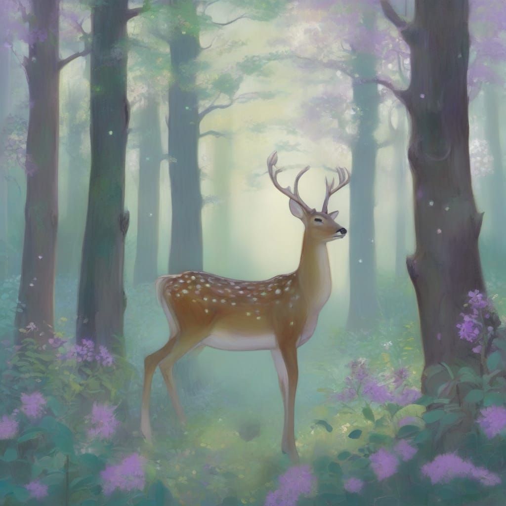 Ethereal Moonlit Forest Scene in Dreamlike Style