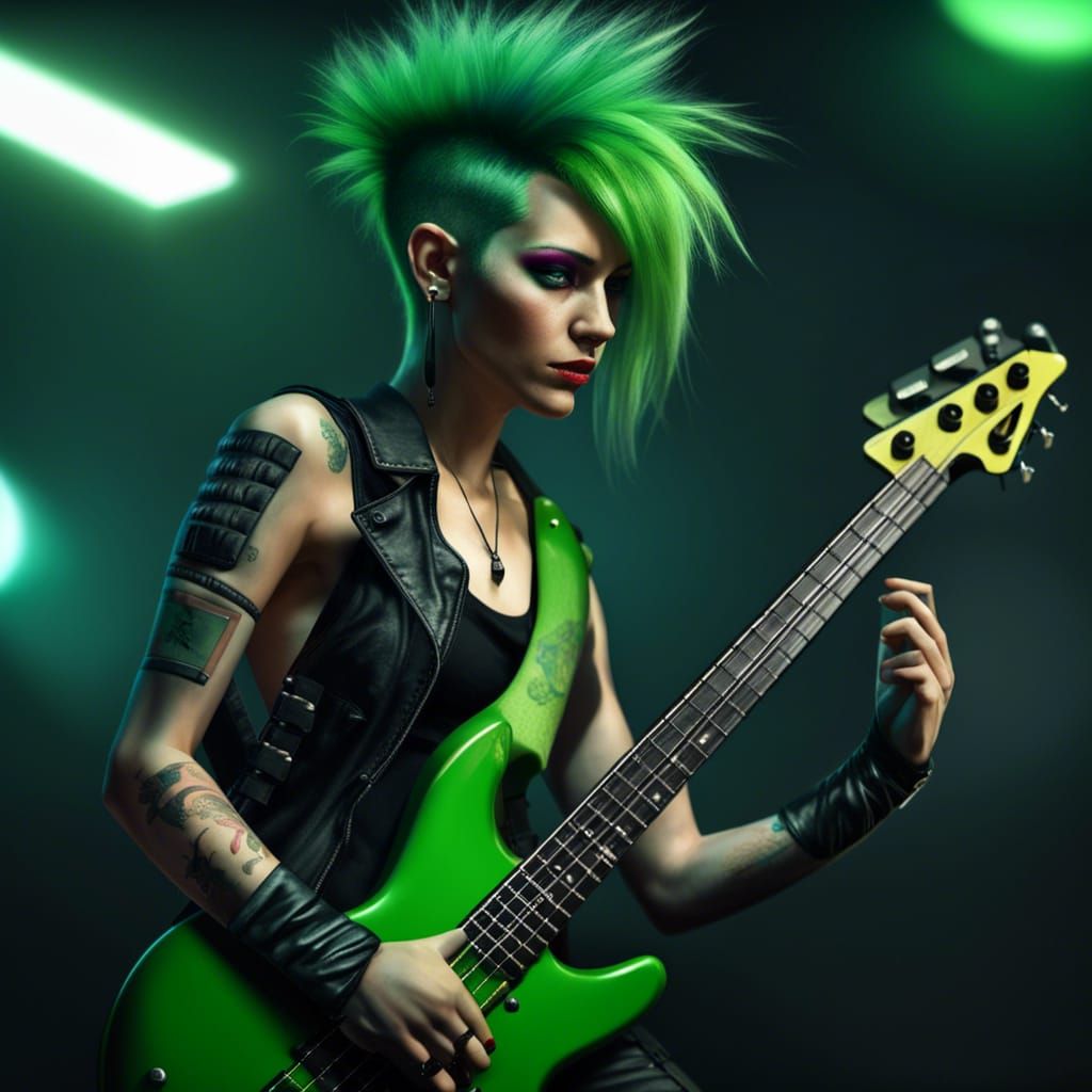 Cyberpunk Post-Punk Woman Shreds on Bass