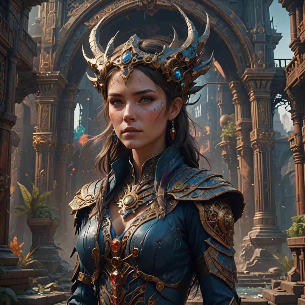 Woman in Alphabet Style: Detailed Matte Painting