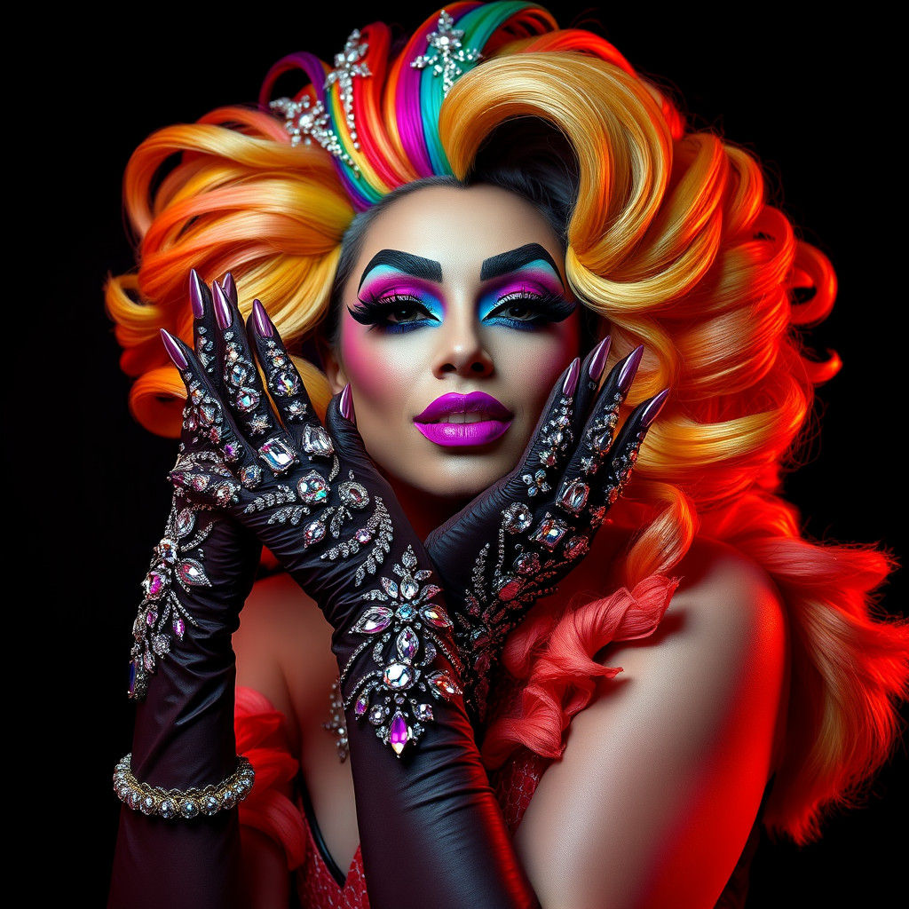 Rainbow Drag Queen in Opulent, Cinematic Style