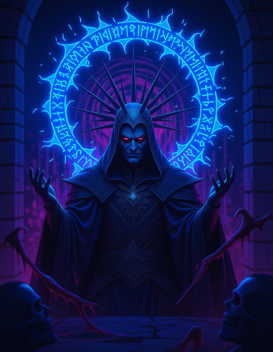 Dark Lord with Void Mana Barrier, Synthwave Neon Style