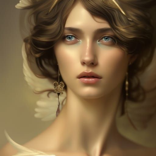 Angelic Supermodel Princess Portrait in Gold, Detailed Art