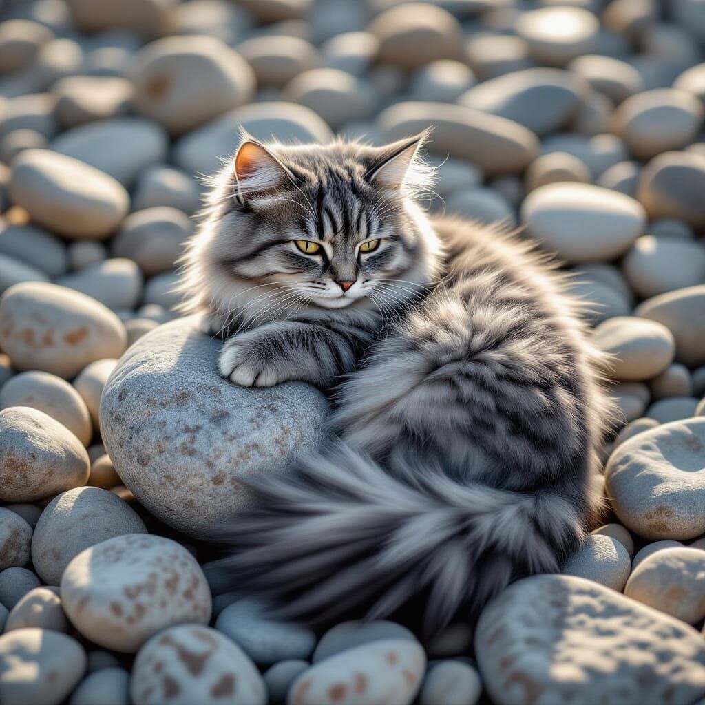 Cat Camouflaged As Rock in Realistic Digital Painting