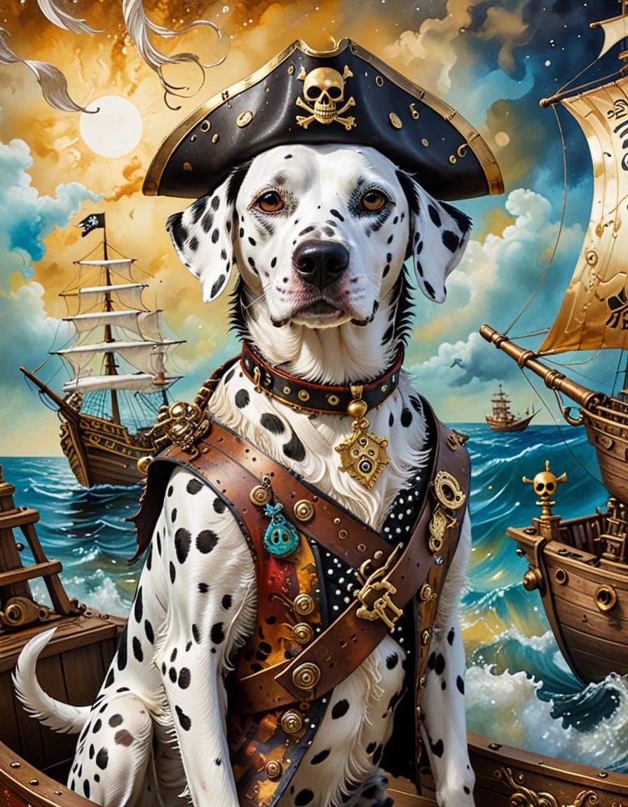 Pirate Dalmatian in Surrealist Alcohol Ink Painting