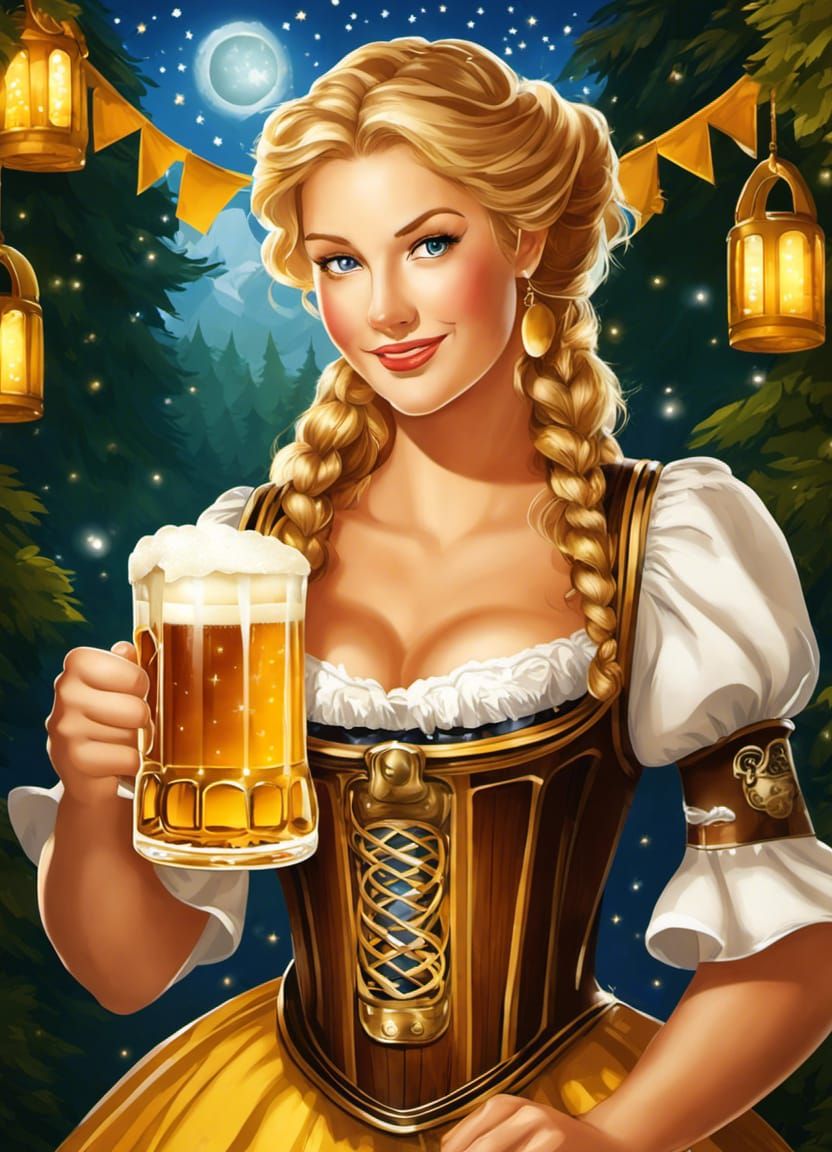 Oktoberfest Beer Maiden Portrait in Surreal Impressionism
