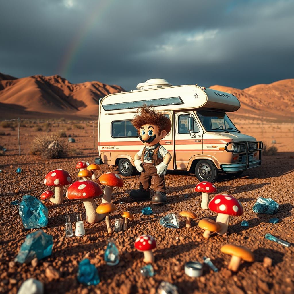 Mushroom Heisenberg in a Psychedelic Desert Landscape