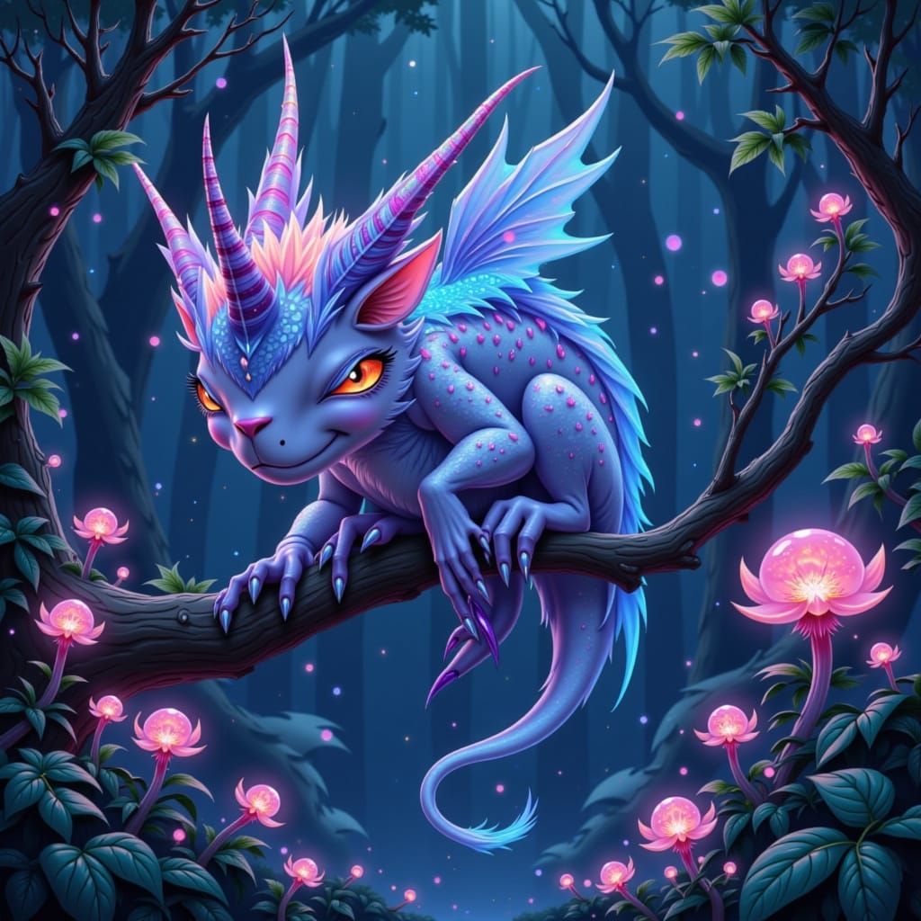 Bioluminescent Creature in Lush Alien Forest