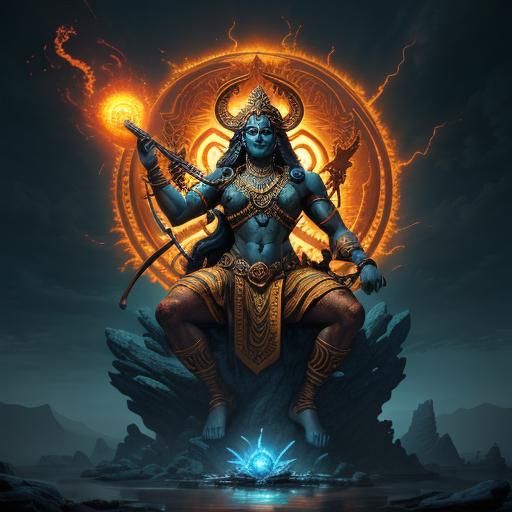 Colossal Stone Hindu Deity in Cosmic Storm