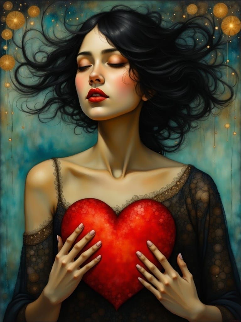 Serene South Asian Woman Holding a Vibrant Heart in a Dreamy...