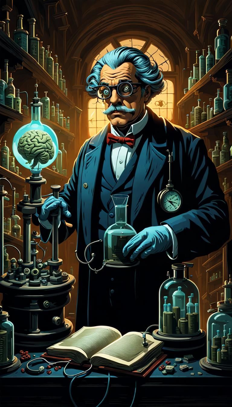 Evil Scientist Reveals Brain in Dark Laboratory