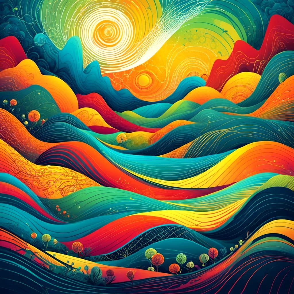 Vibrant Abstract Spirographic Landscape