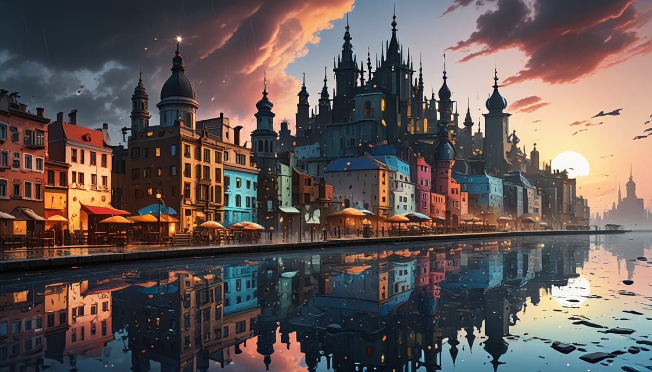 Surreal Abstract Dreamscape Cityscape in Pastel Colors