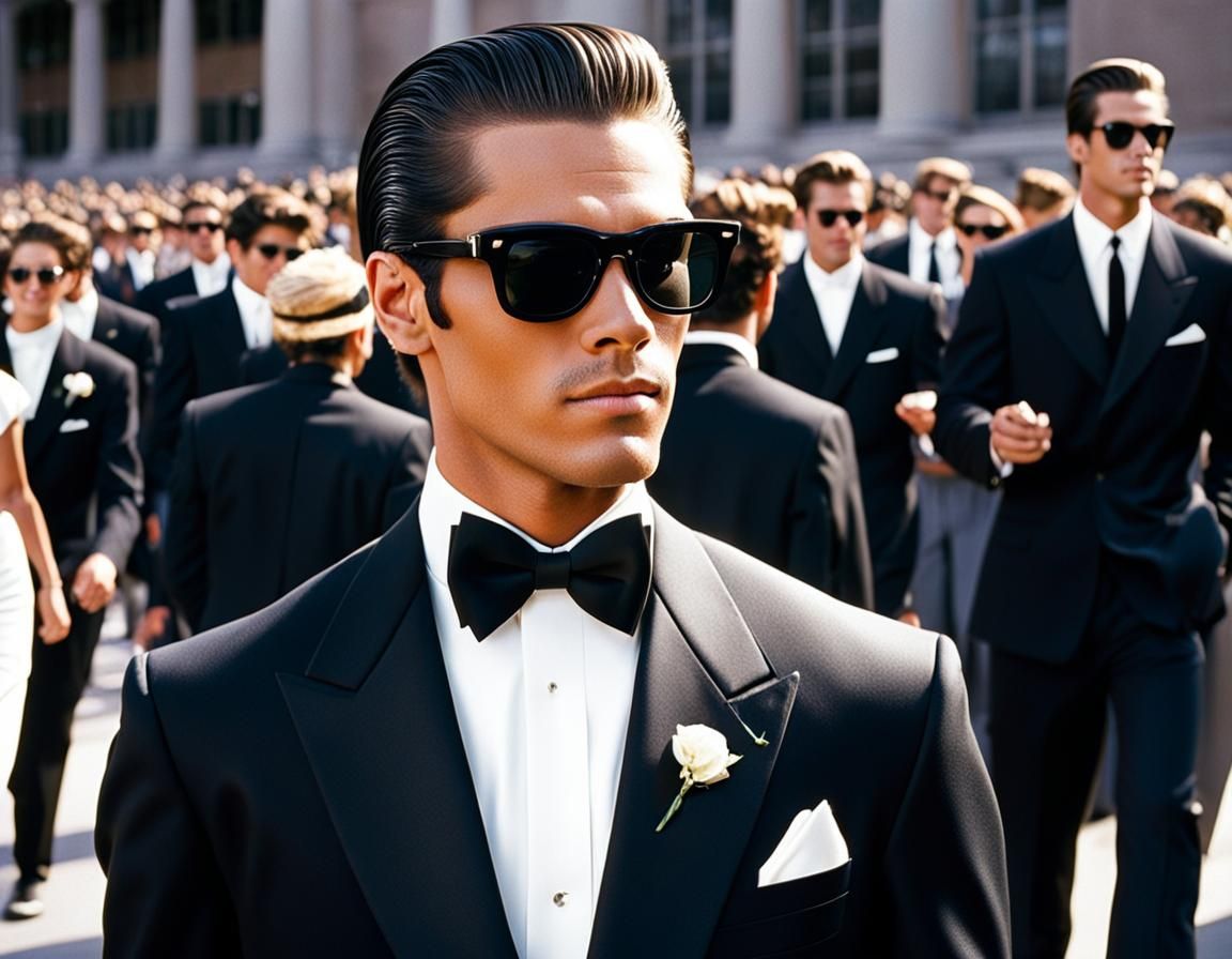 Stylish High School Student in Tuxedo with Shades