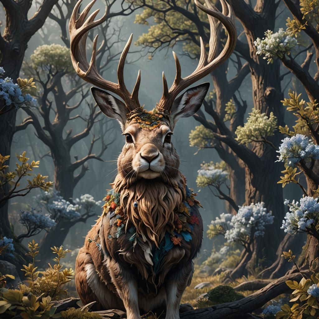 Detailed Jackalope Portrait in Fantasy Style