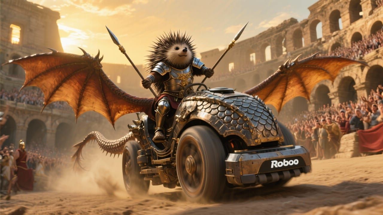 Dragon Roomba & Hedgehog Gladiator in Roman Colosseum