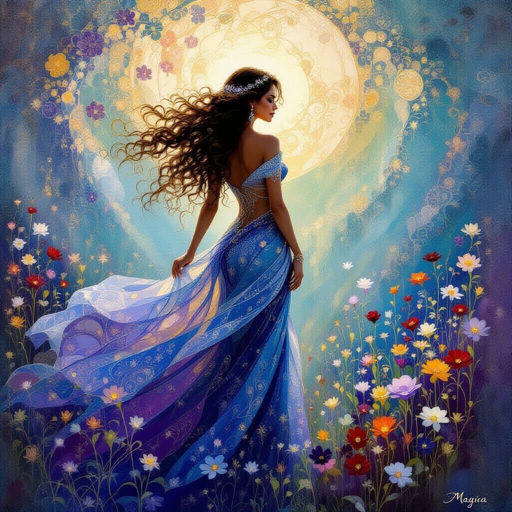 Shakira as Magia in a Dreamlike Landscape