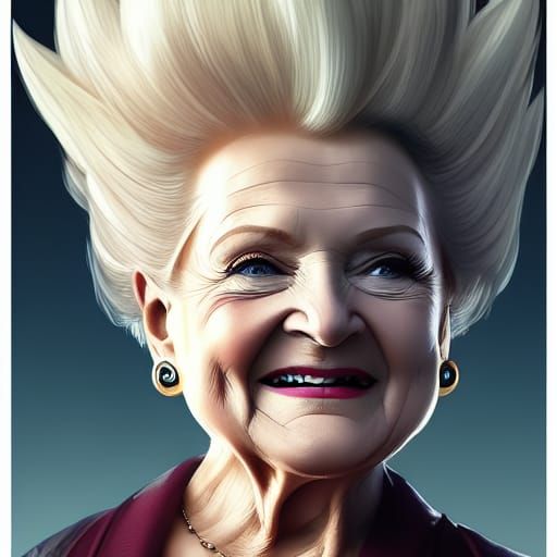 Betty White as Super Saiyan: Hyperdetailed Portrait