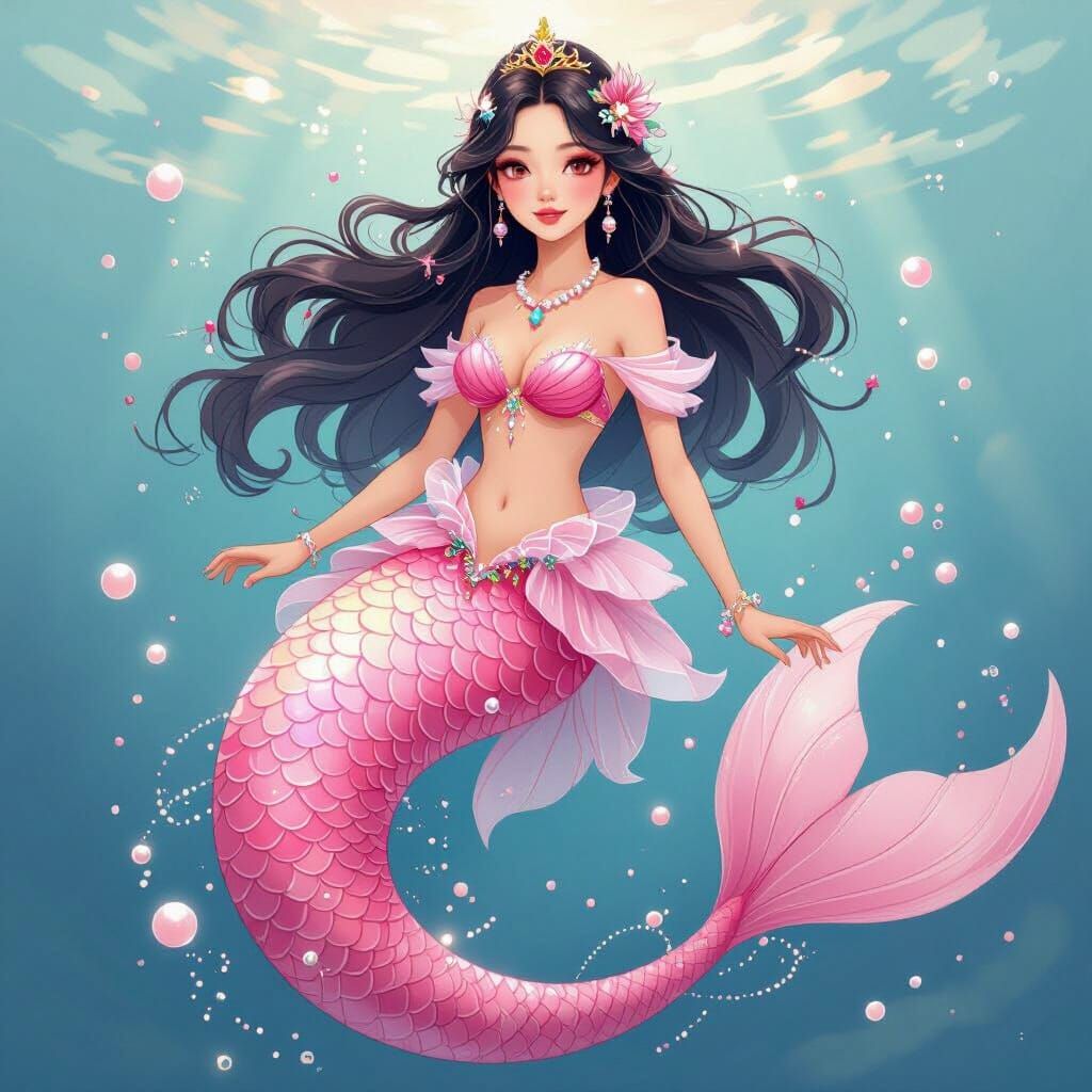 Ethereal Chinese Mermaid Princess with Pearls