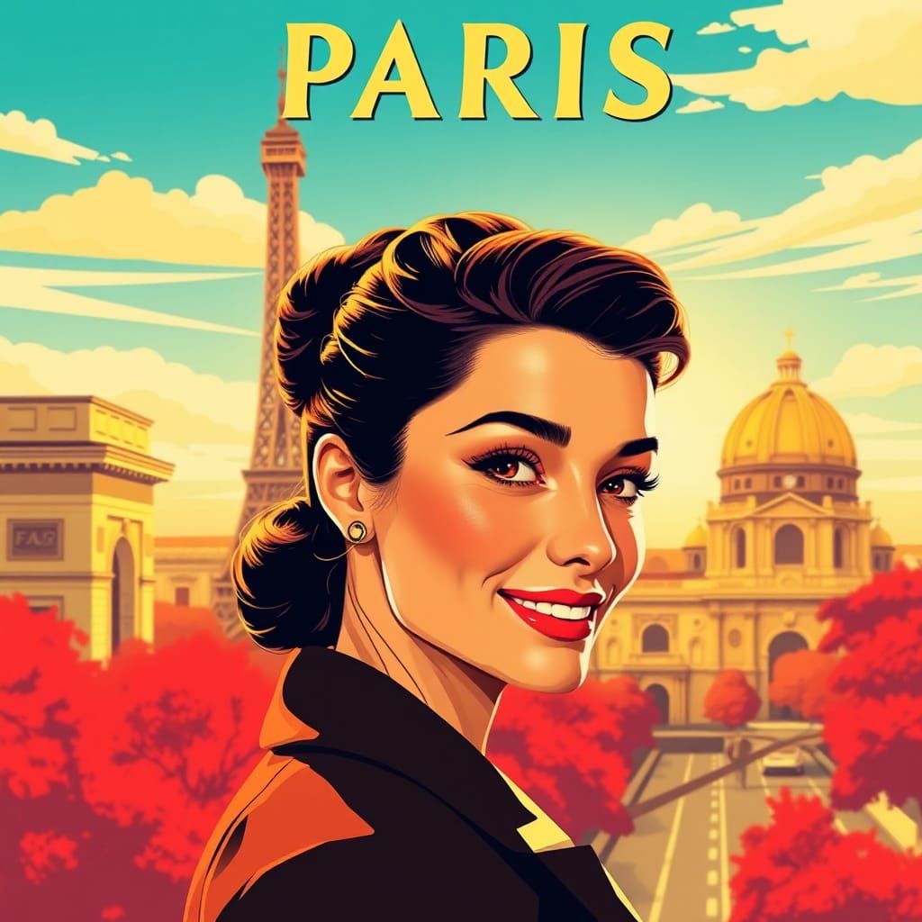 Paris Travel Ad in Mid-Century Modern Style