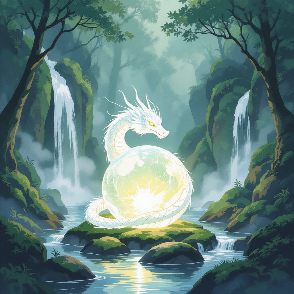 Bioluminescent Paper Dragon in Chinese Ink Wash Style