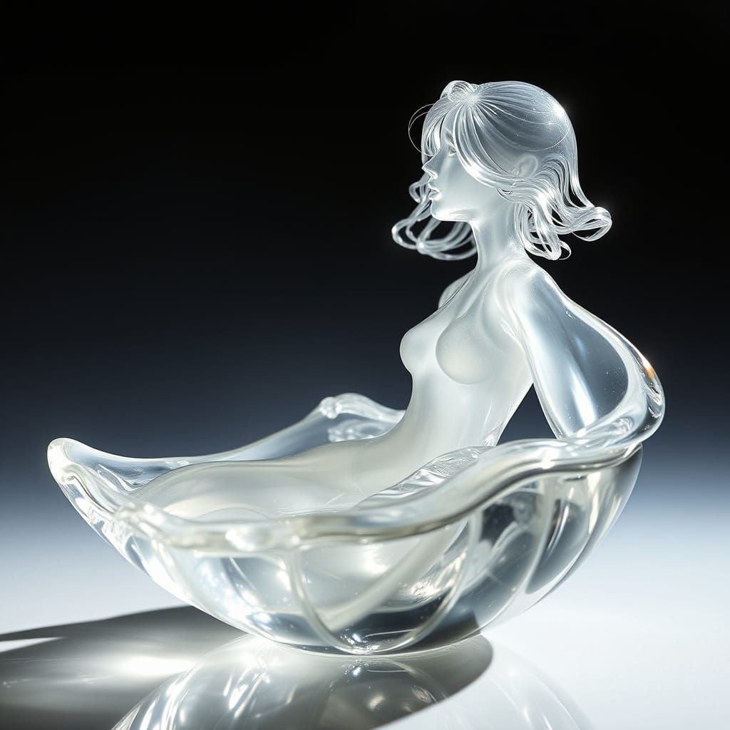 Ethereal Glass Woman Sculpture in Art Nouveau Style