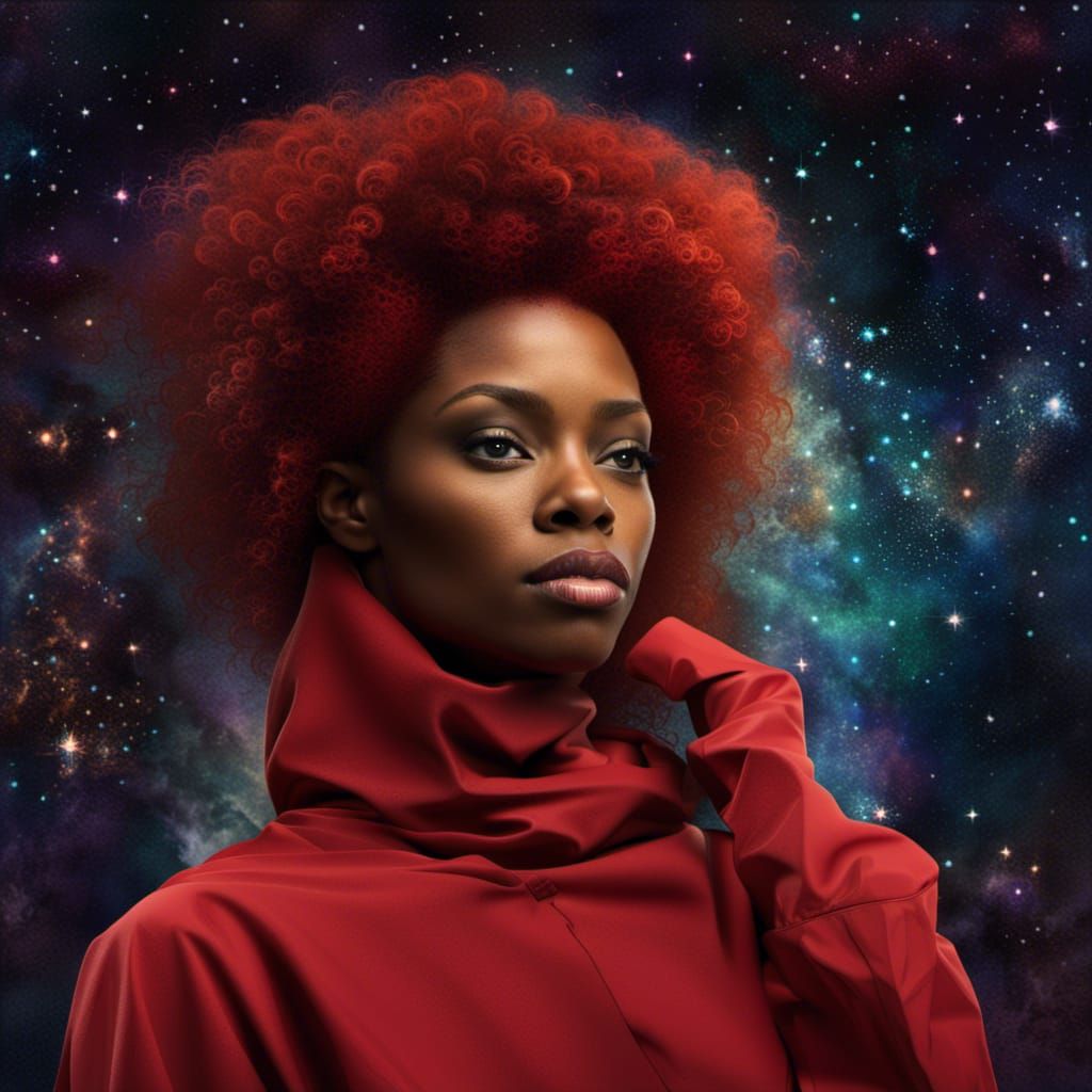 Cosmic Portrait of a Red-Haired Woman