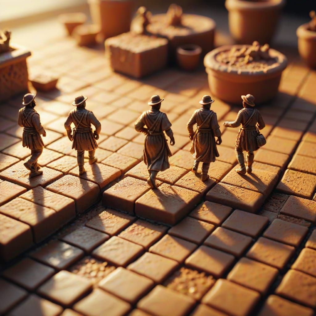 Miniature Clay Figures Play in Golden Light
