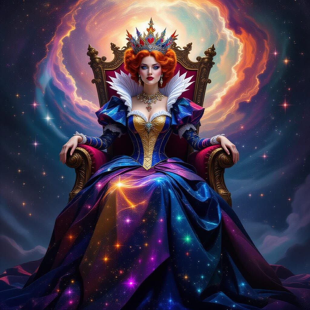 Celestial Queen of Hearts Empress in Cosmic Throne
