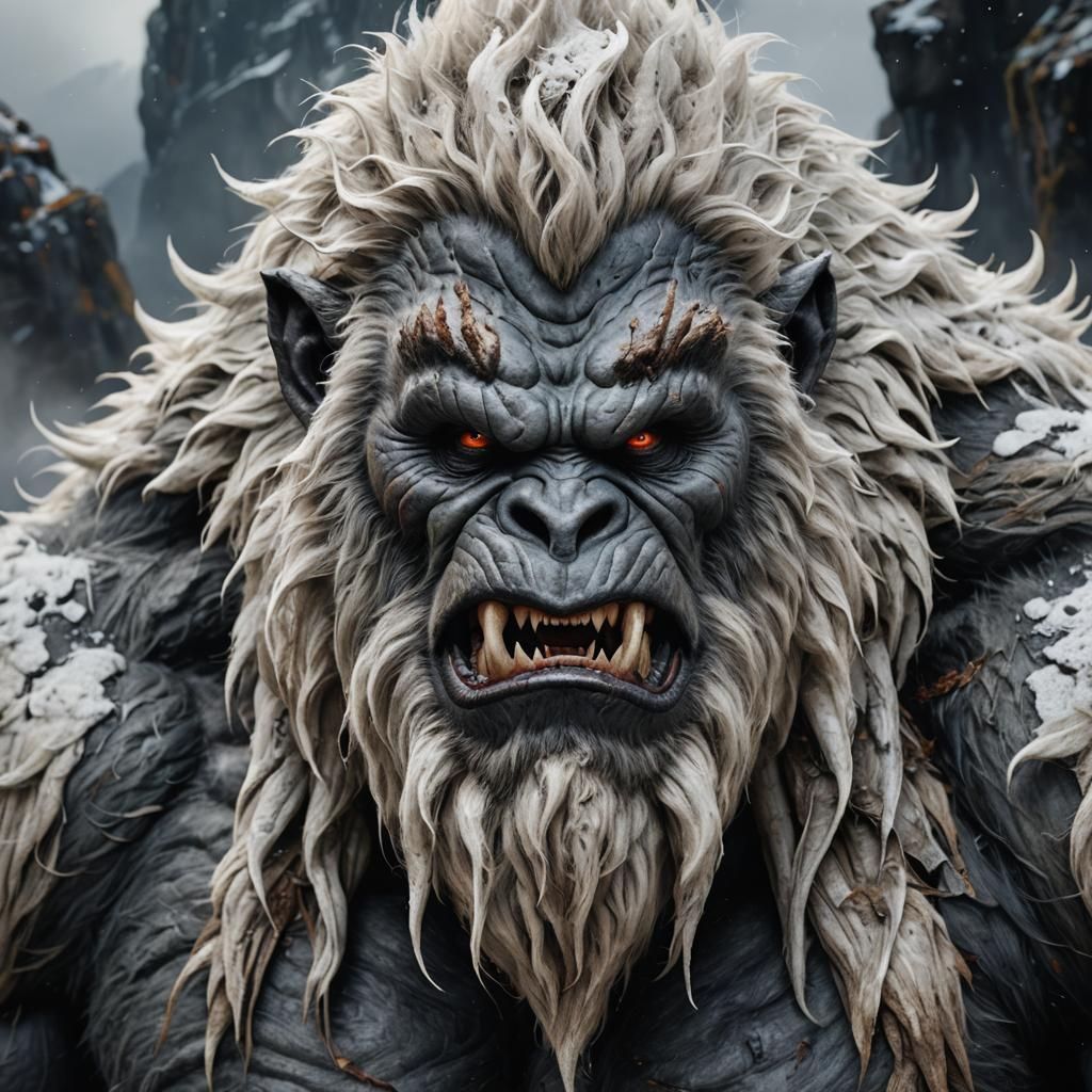 Hyperrealistic Portrait of a Towering, Snarly Yeti