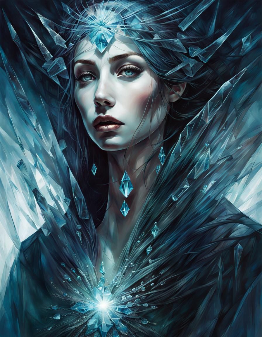 Ghostly Woman Encased in Crystal: Digital Illustration