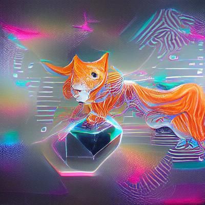 Cyber Cat in Holographic Astral Illustration