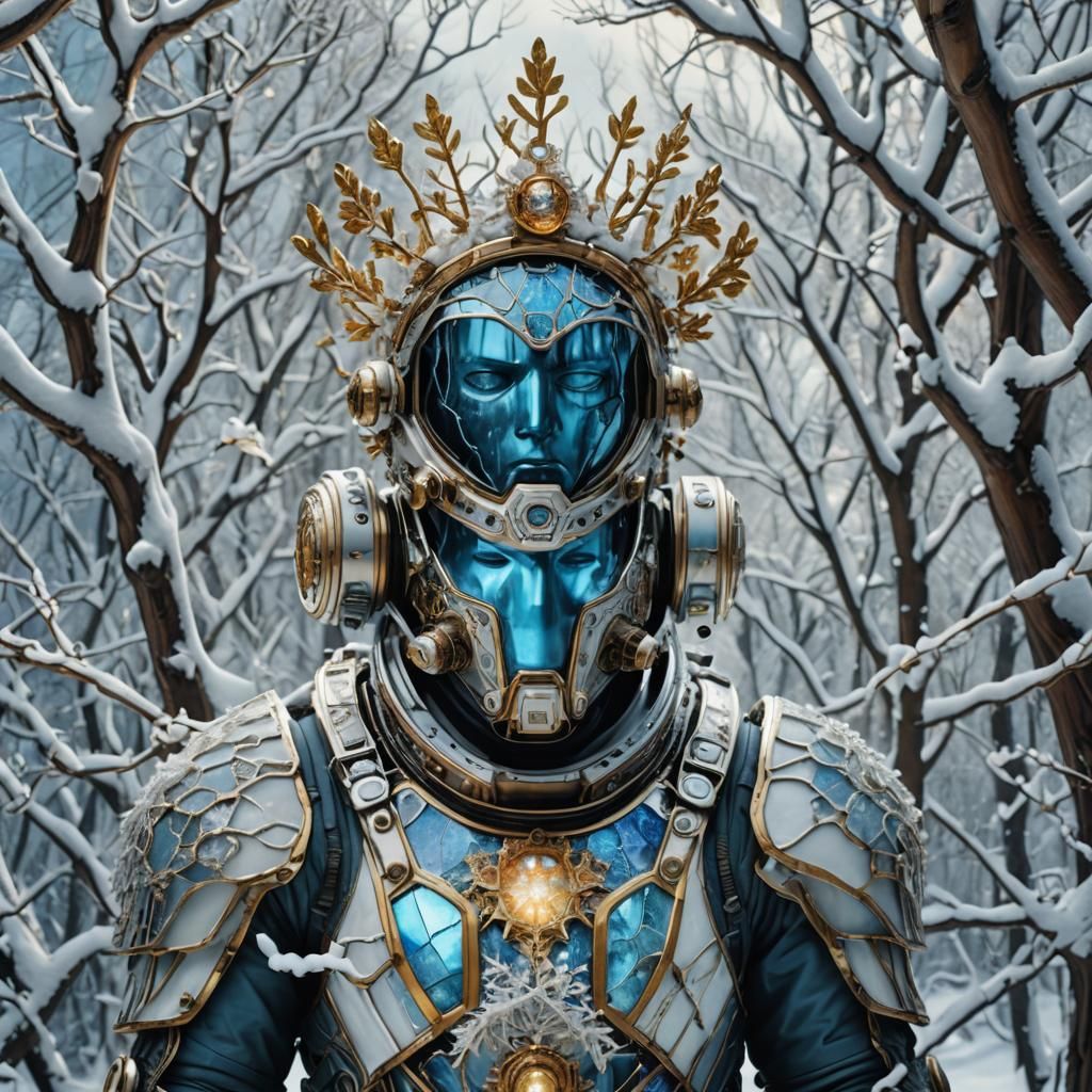 Biomechanical Astronaut in Snowy Landscape, Digital Matte Pa...